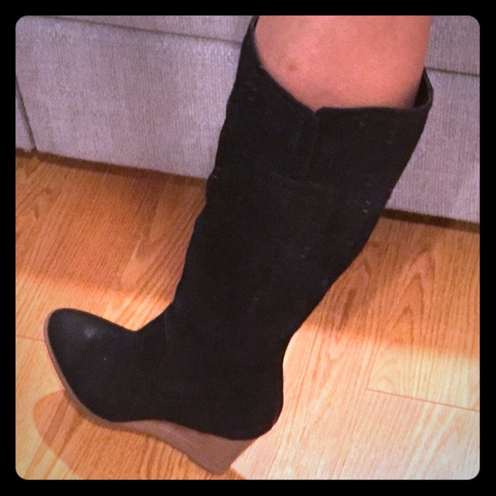Brand New Franco Sarto Black Suede Wedge Boots